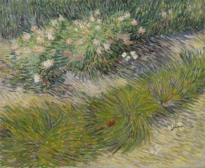 Hierba y mariposas de Vincent van Gogh
